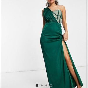 NWT! ASOS satin one shoulder maxi dress corset
